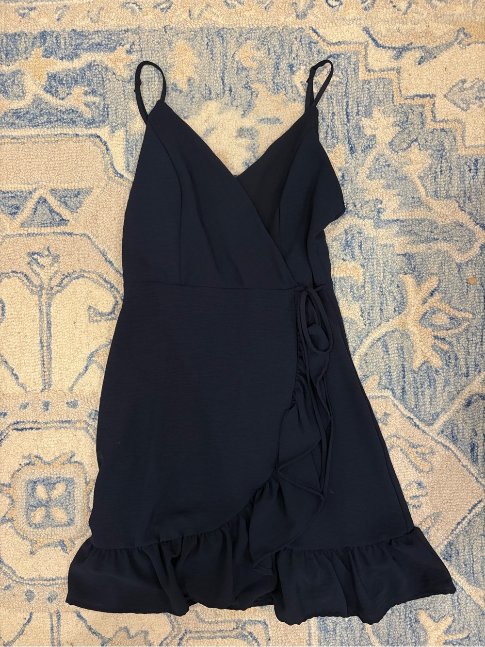 Altar'd State Navy Wrap Ruffle Mini Dress